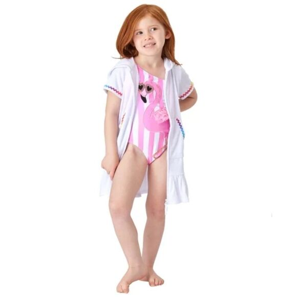 Flapdoodles 2T Pink Flamingo 2-piece Swim Set UPF Swimsuit + Coverup Dress NWT - Picture 3 of 7